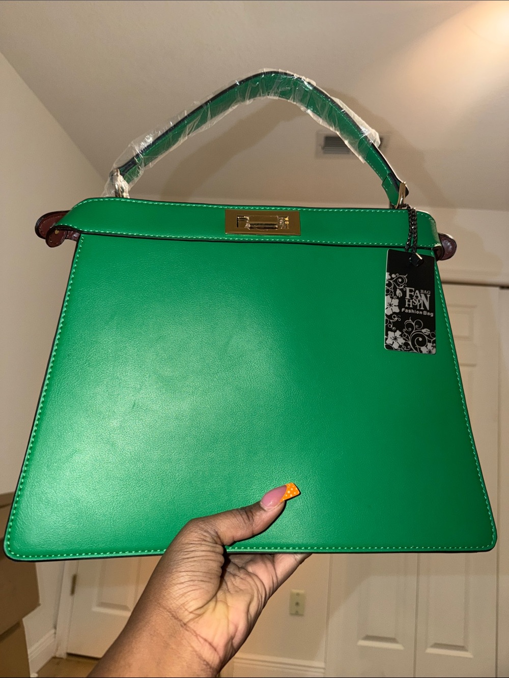 Green Structured Top-Handle Bag & Wristlet